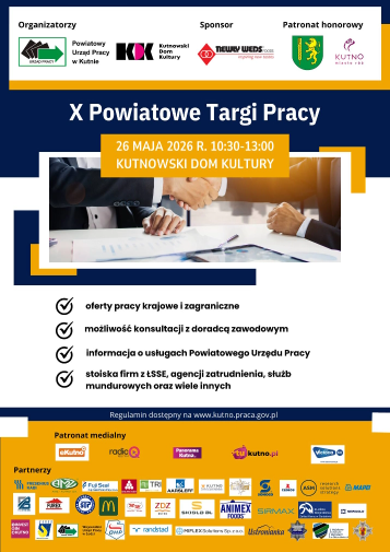 Plakat X Powiatowe Targi Pracy, 26 maja 2026, Kutnowski Dom Kultury