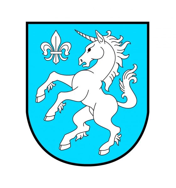 Herb Gminy Łanięta, Biały jednorożec na&nbsp;błękitnym tle.