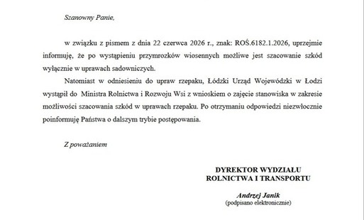 Informacja o szkodach w uprawach rolnych 