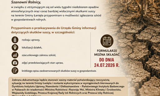 Komunikat dotyczący suszy w gospodarstwie rolnym - przypomnienie