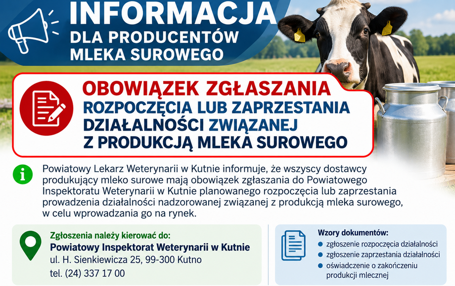 Obowiązek zgłaszania produkcji mleka surowego w powiecie kutnowskim